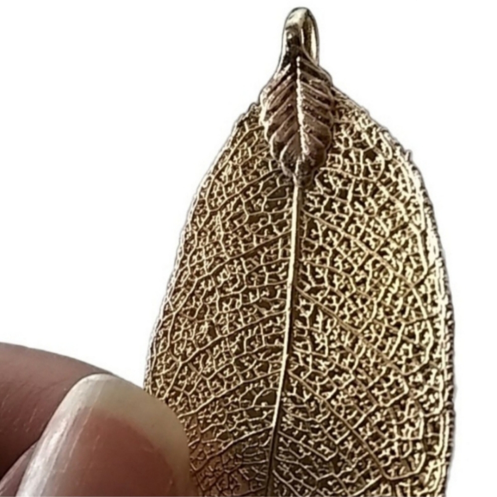 Vintage Gold Dipped Real Leaf Pendant Charm | Euc - image 4